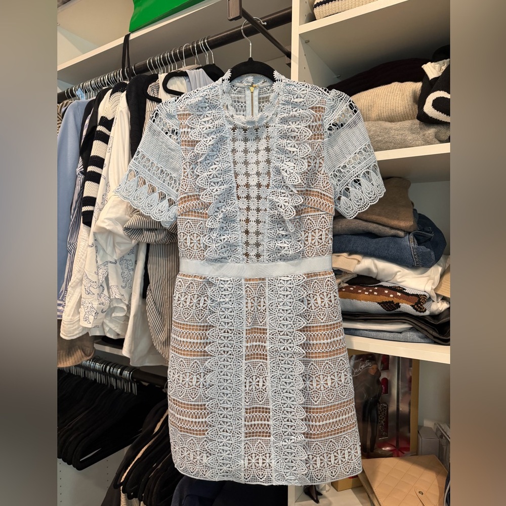 Elegant Lace Dress in Blue and White-Self Portrait